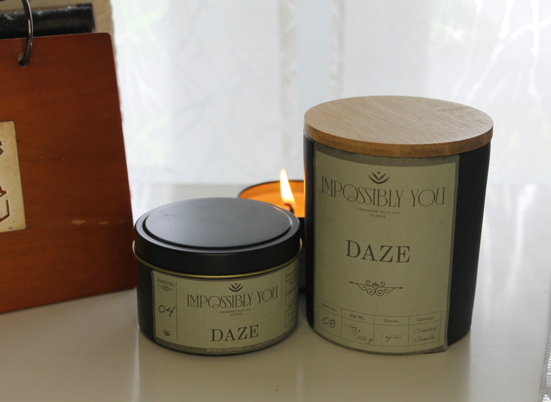 Large and regular sized daze scented Impossibly You soy wax candles 