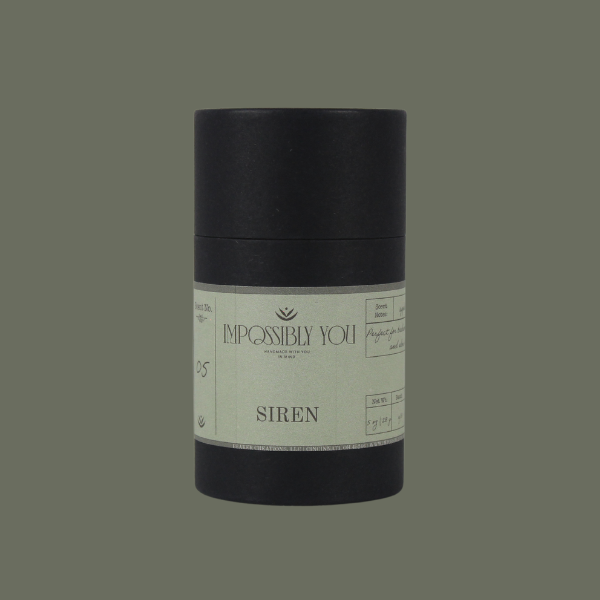 Impossibly You Siren scented soy wax melts with a green background.