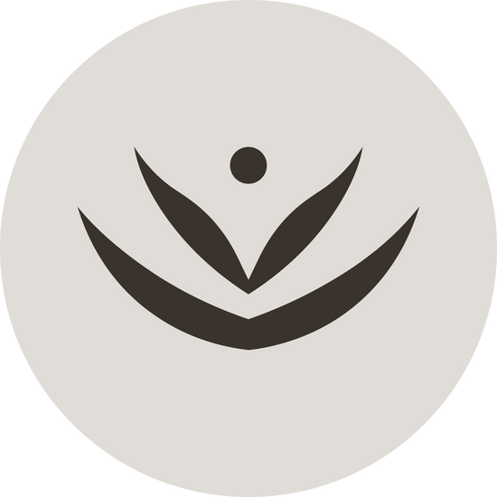 Brown Impossibly you logo inside an off white circle