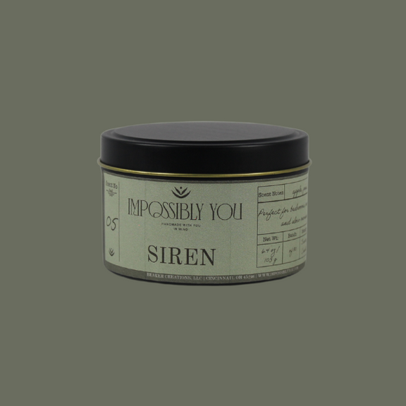 Impossibly you siren scented soy wax candles with a green background.